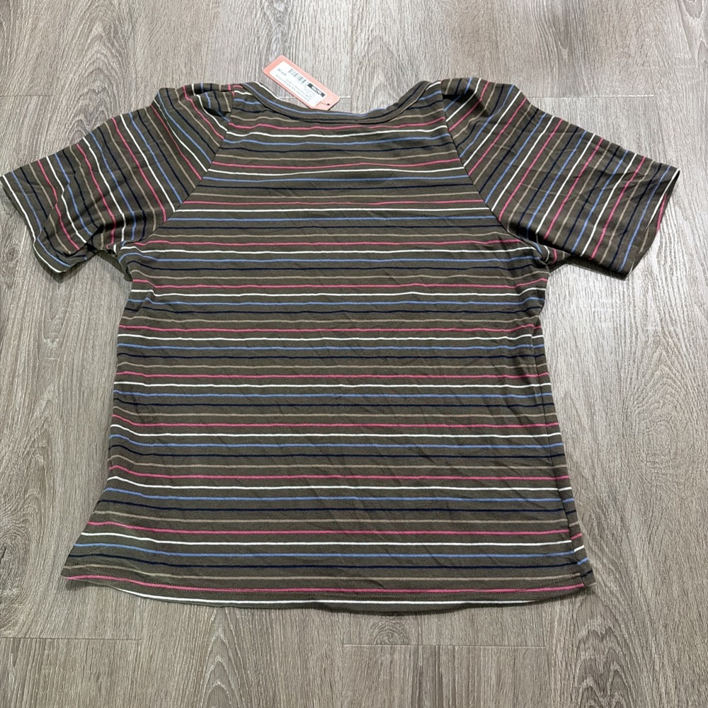 78 & Sunny Seabreeze Boat Neck Puff Sleeve Tee in Truffle Multi Stripe L NWT - Picture 9 of 9